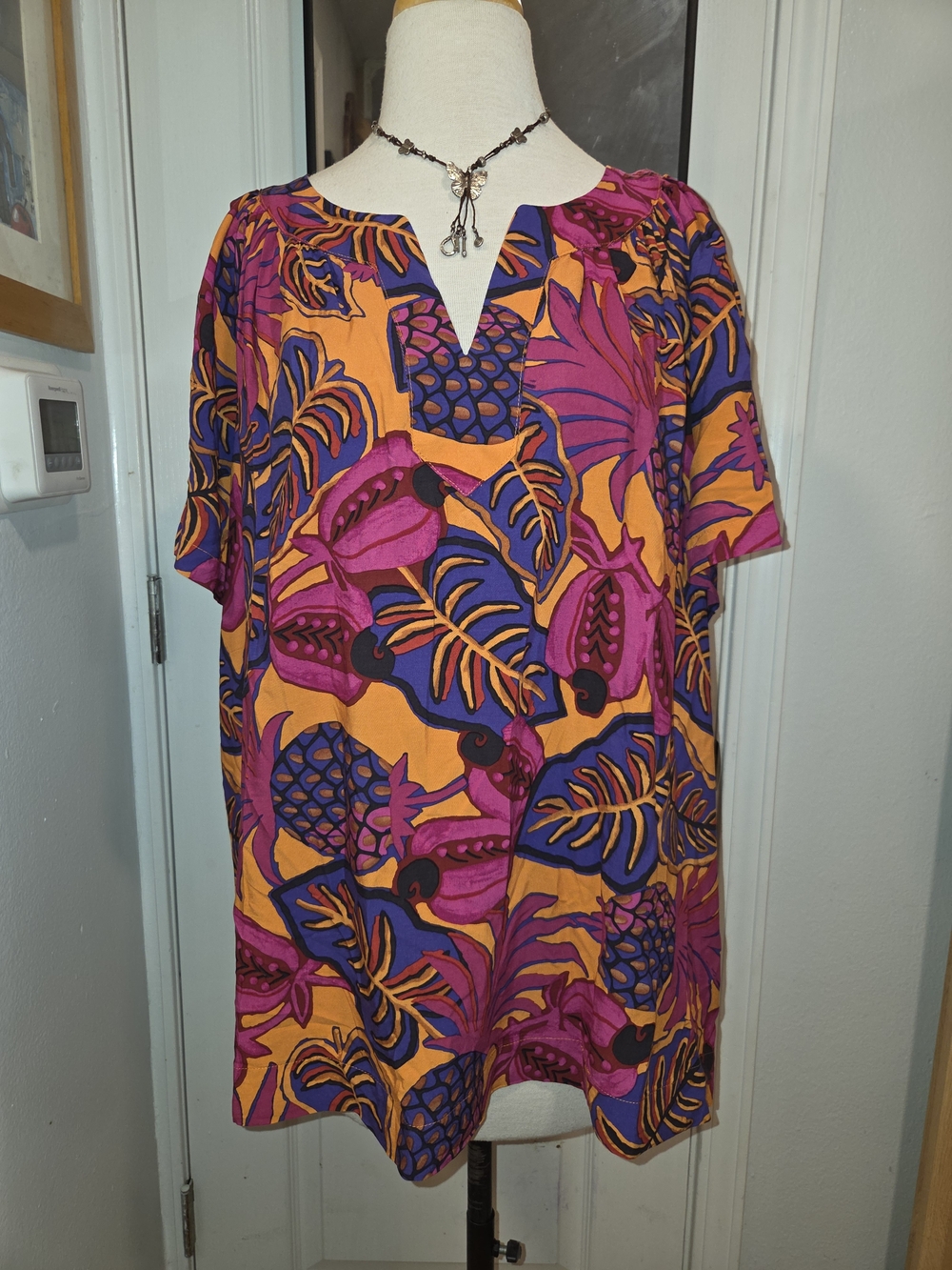 Workshop Republic Clothing NWT Pink & Orange Tropical Print Top Sz 2X